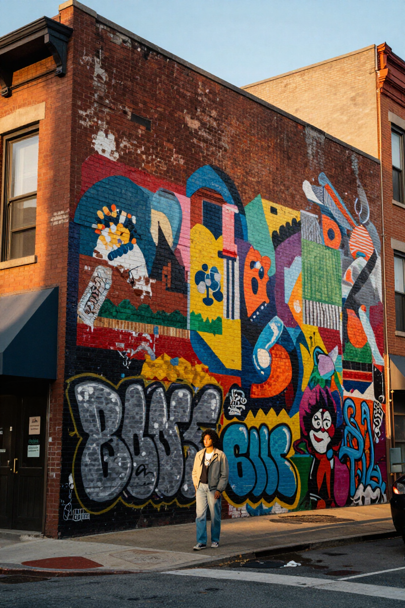 Atlanta street mural in the Old Fourth Ward at golden hour