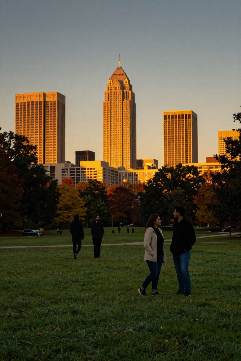 Atlanta skyline at golden hour from Piedmont Park