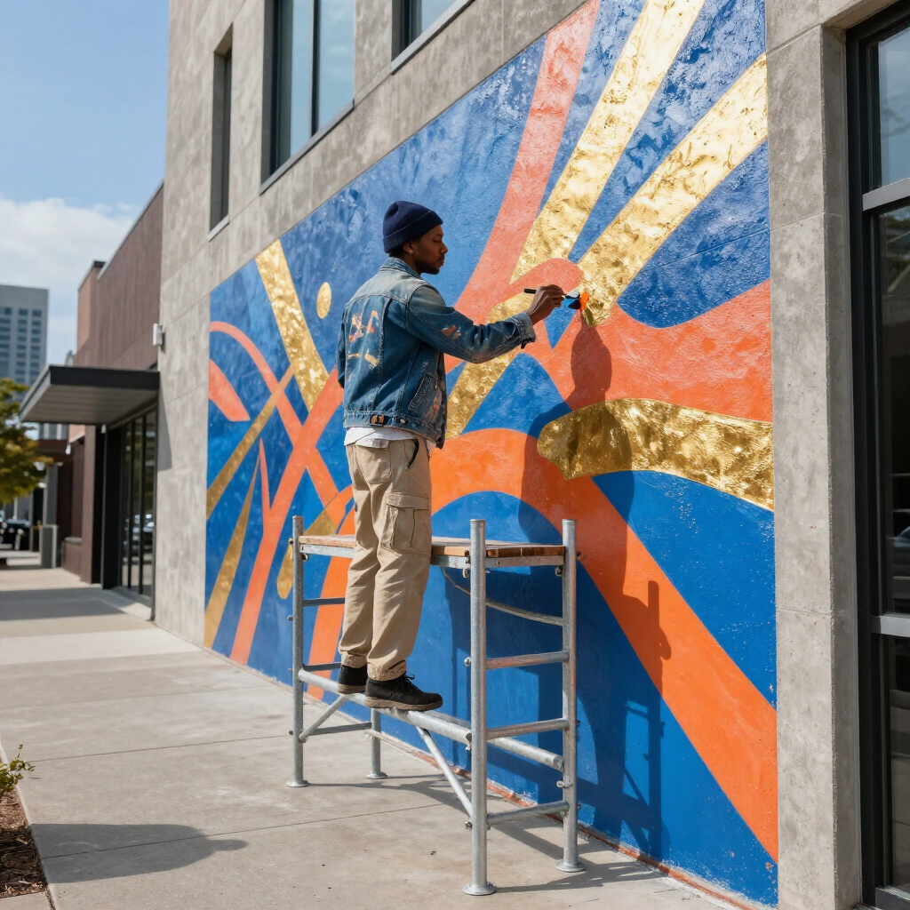 Artist painting mural