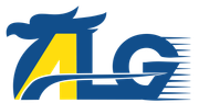 Logo con testa di uccello blu e scritta