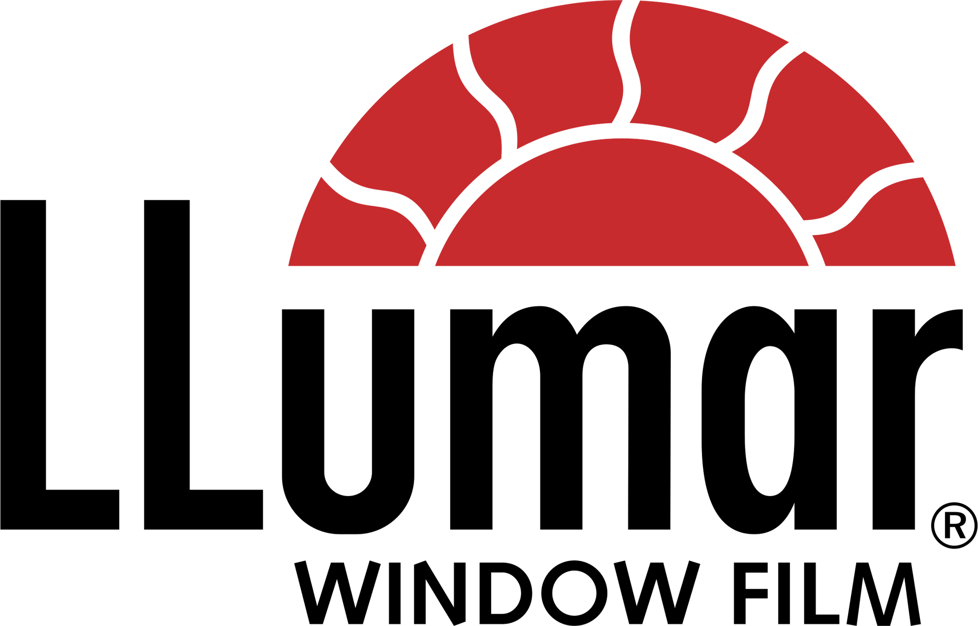 LLumar Window Film logo in black and red with a stylized red sun over the wordmark
