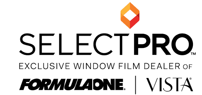 SelectPro logo with orange icon and text “Exclusive Window Film Dealer of FormulaOne and Vista”