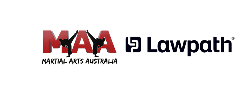 MMA Martial Arts Australia and Lawpath logos side by side, black and red on white background