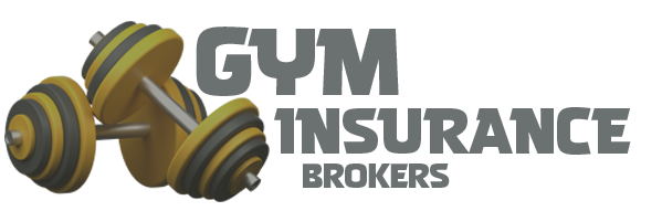 GYM INSURANCE BROKERS logo with dumbbells and green-striped weight plates