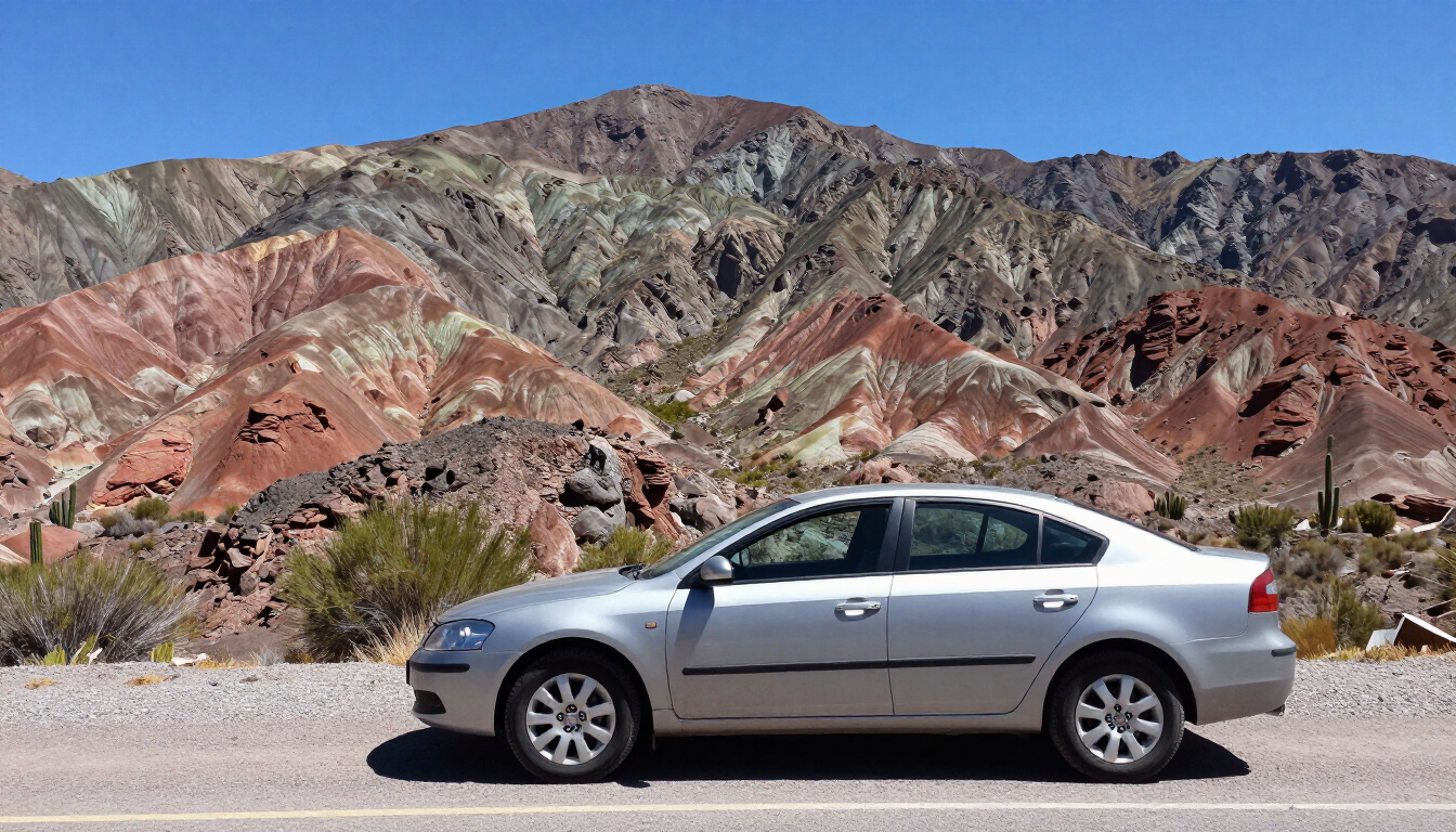 Auto detenido en un mirador de la Quebrada de Humahuaca