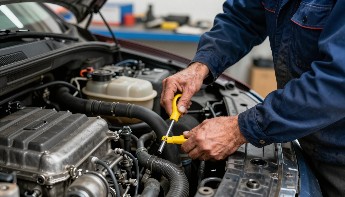 Mecánico revisando el motor de un vehículo en un taller moderno