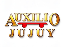 Logotipo con la inscripción “AUXILIO JUJUY” en amarillo y rojo sobre fondo blanco.