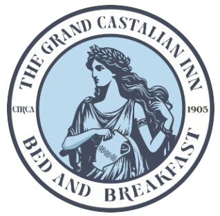 A logo for the grand castalian inn bed and breakfast