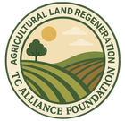 Logo: Green and tan fields, sun, tree.