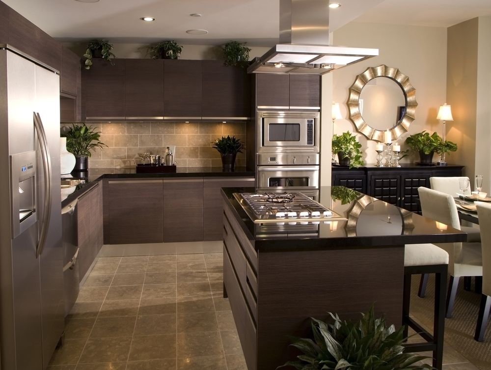 Modern Kitchen With Dark Brown Cabinets — Brayden Stewart Building In Forster, NSW