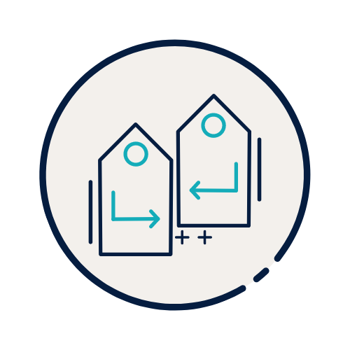 Two tags with arrows pointing in opposite directions in a circle.