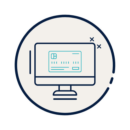 A computer monitor with a credit card on it in a circle.