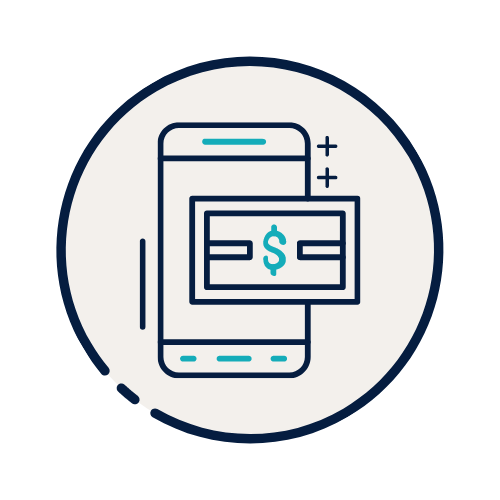 An icon of a cell phone with a dollar bill on it.