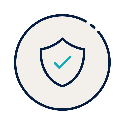 A shield with a check mark inside of a circle.