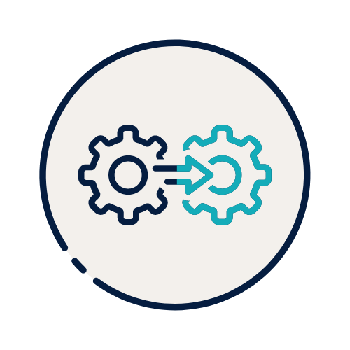 Two gears with arrows pointing in opposite directions in a circle.