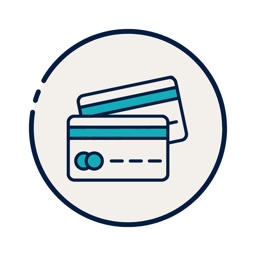 Two credit cards are stacked on top of each other in a circle.