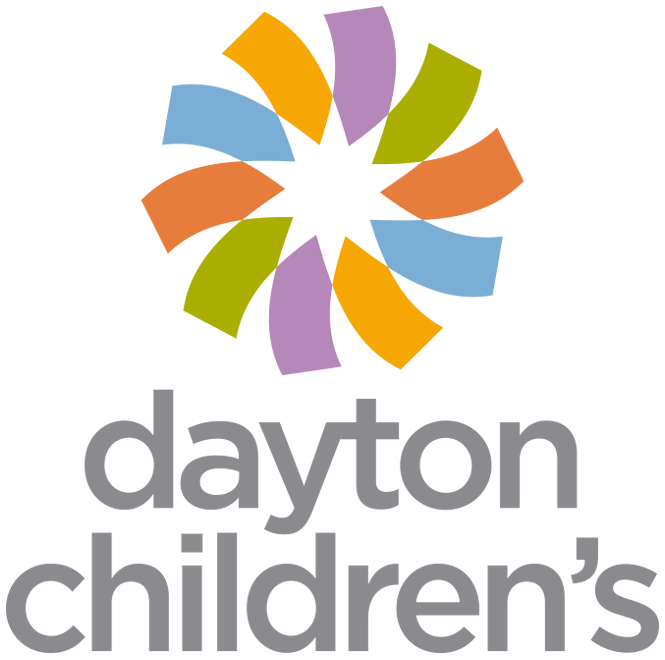 The Dayton Children’s logo featuring a colorful pinwheel icon made of curved segments above gray lowercase text.
