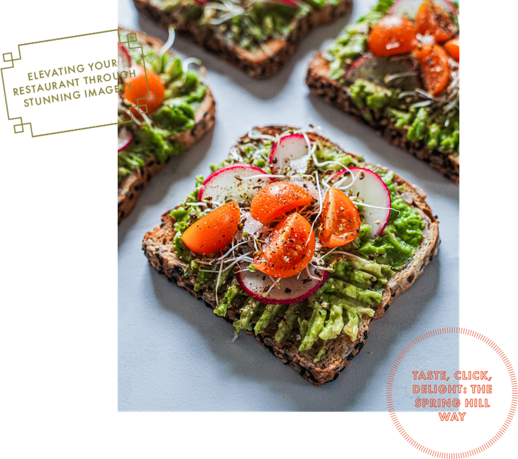 A close up of a sandwich with avocado tomatoes and radishes