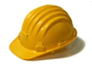 Casco da cantiere giallo su sfondo bianco