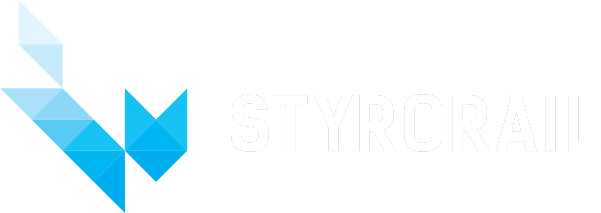 Logo géométrique bleu avec texte blanc sur fond clair