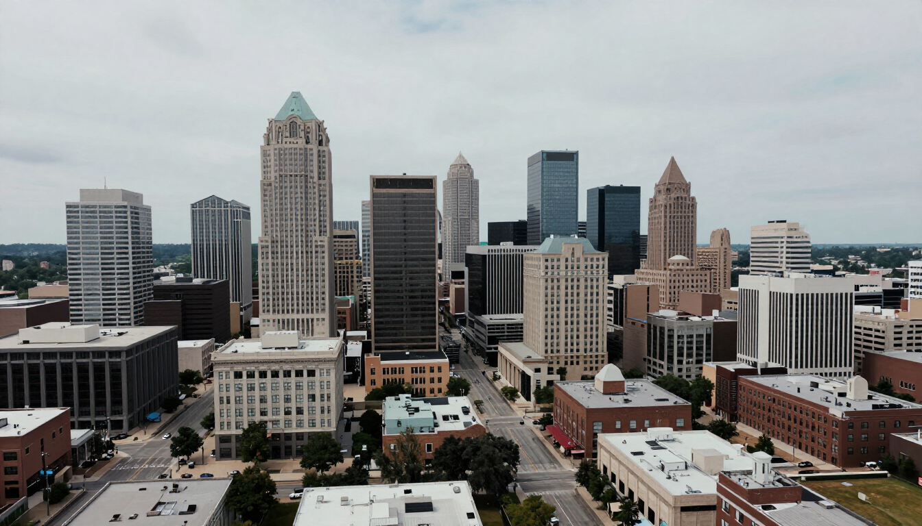 Aerial view of the Kansas City, Missouri skyline