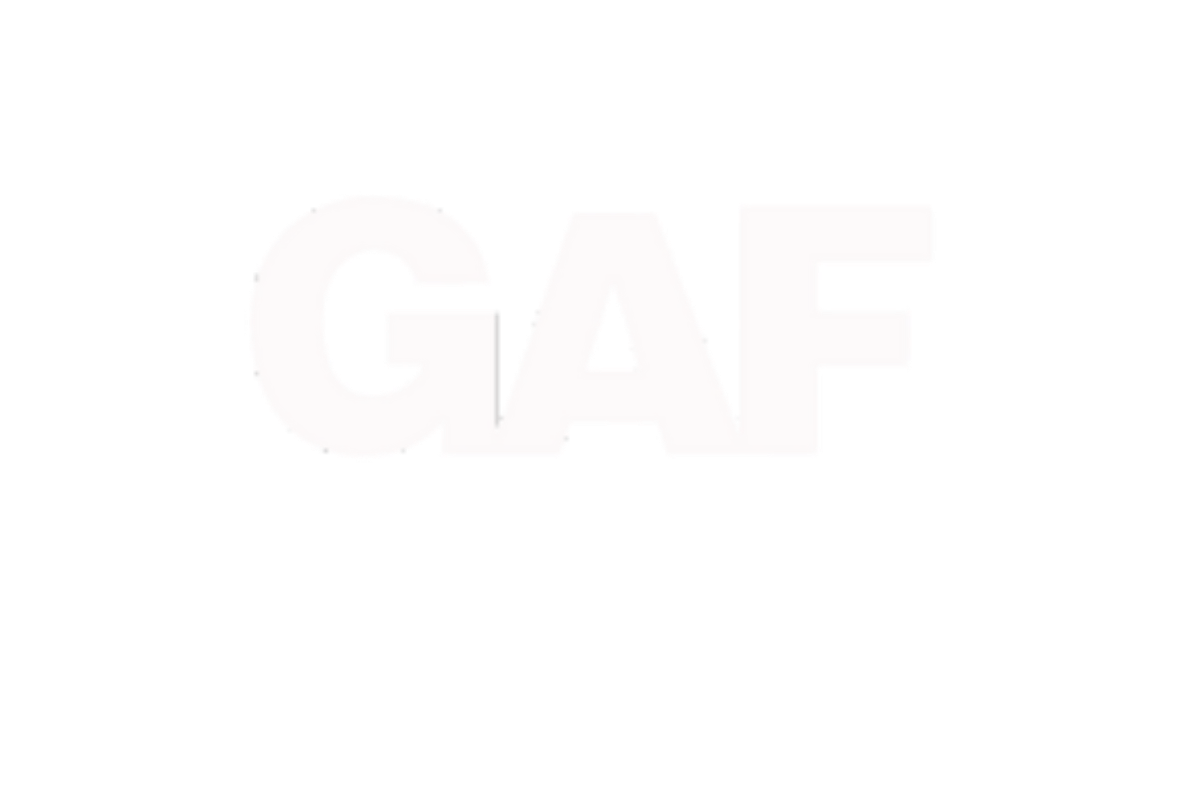 Very faint white “GAF” logo on a white background
