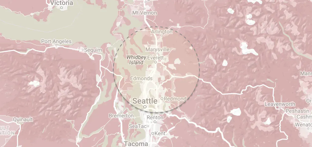 Pink-toned map of the Scranton area with roads, rivers, and place labels visible