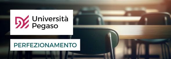 Logo of Università Pegaso over a blurry classroom background, with the word