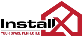 InstallX logo with red house outline and black text, tagline &ldquo;YOUR SPACE PERFECTED&rdquo; below.