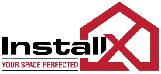 InstallX logo with red house outline and black text, tagline &ldquo;YOUR SPACE PERFECTED&rdquo; below.