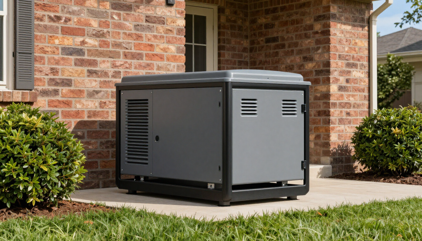 A professional standby home generator installed outside a house