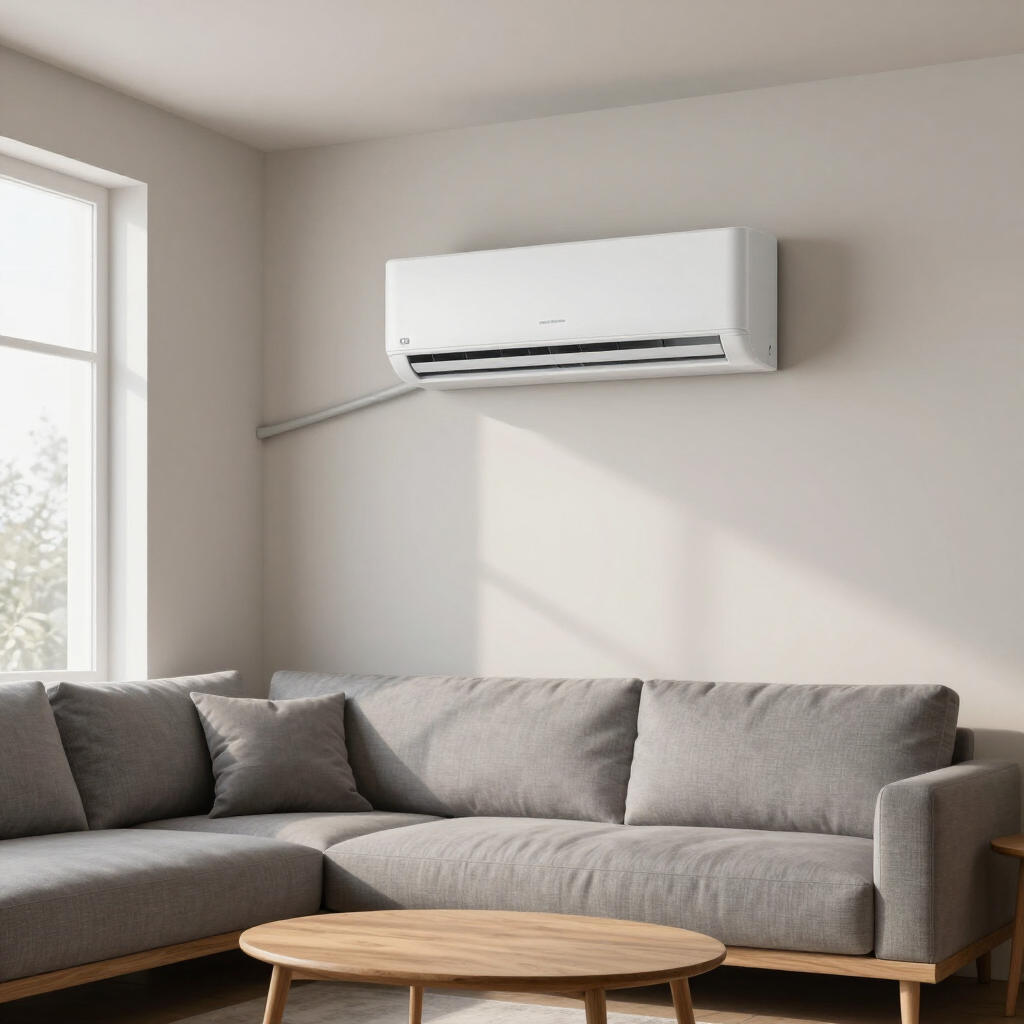 A sleek ductless mini split unit installed in a traditional Maryland home.