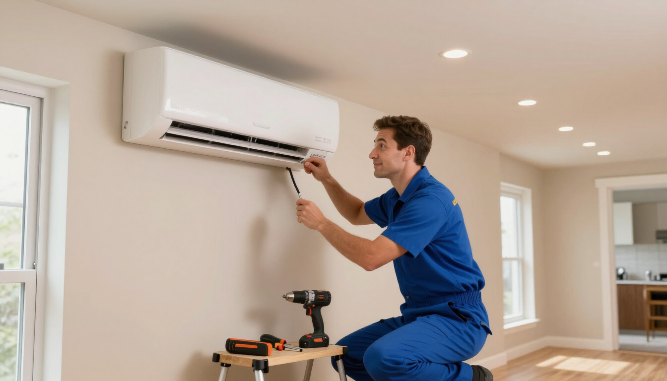 Technician installing a mini split