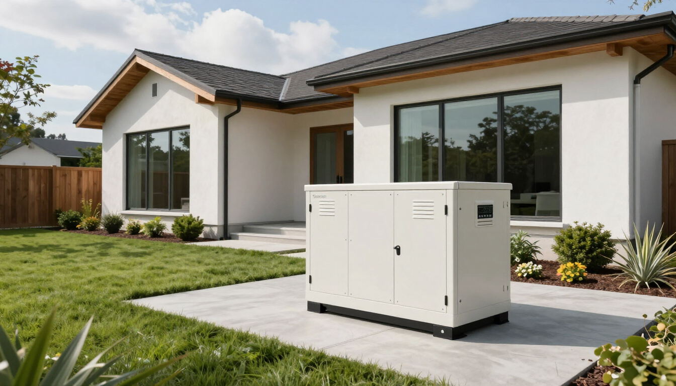 Standby generator providing power to a home during a storm
