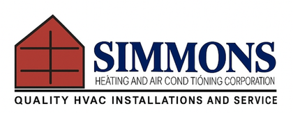 Simmons Heating and Air Conditioning Corporation logo with red house icon and HVAC service tagline