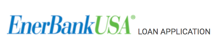EnerBankUSA loan application banner with blue logo and text on a white background