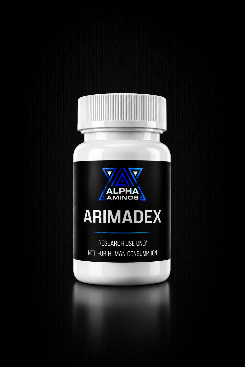 White supplement bottle labeled “ARMIDEX” on a black background with a reflective base