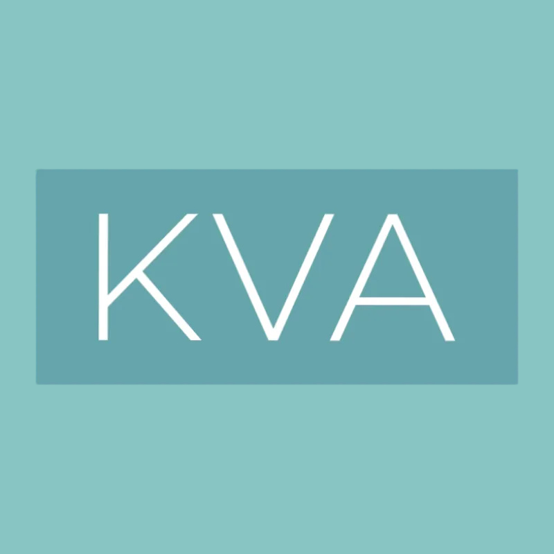 KVA in white sans-serif letters, inside a rectangle on a teal background.