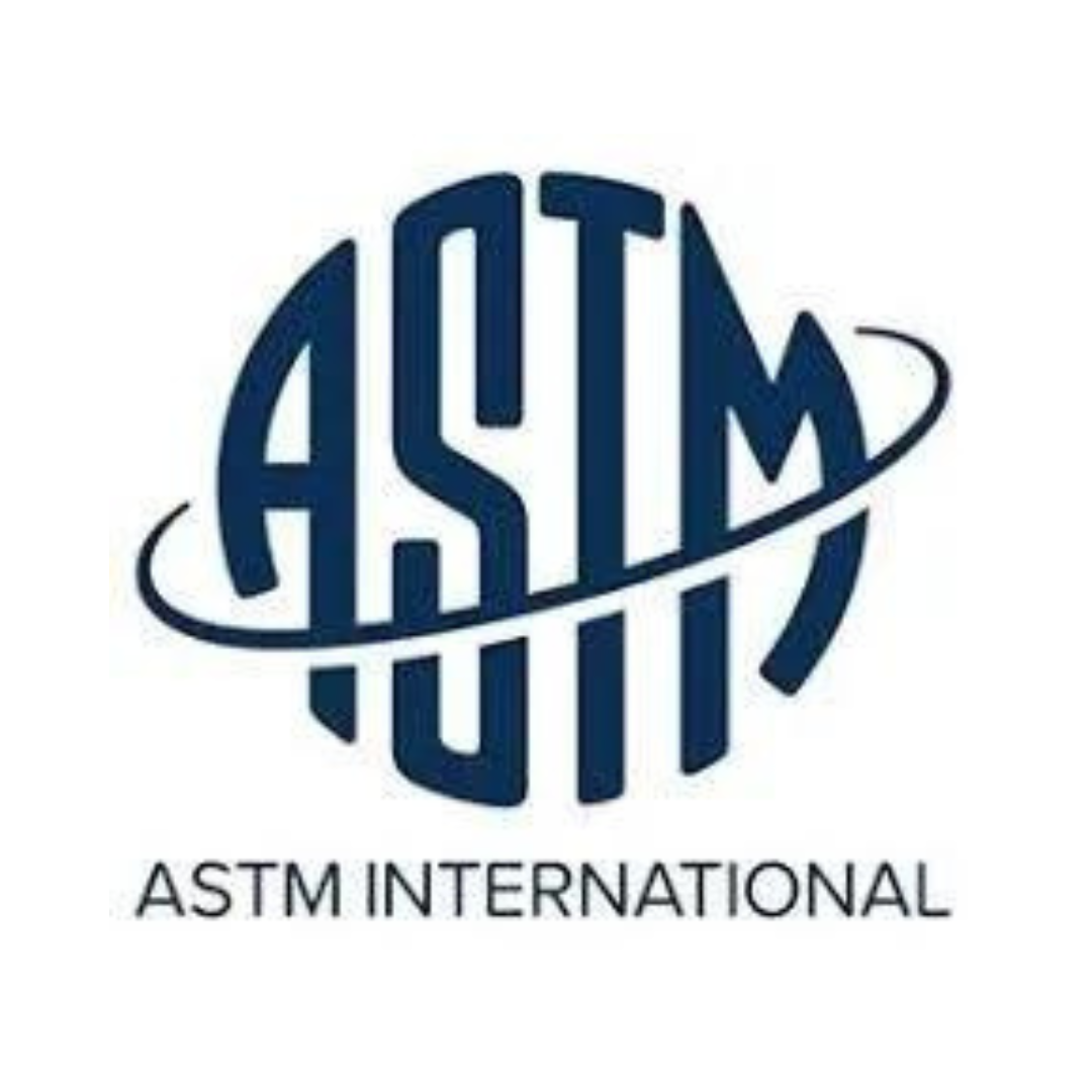 ASTM International logo: Dark blue letters in a circle,