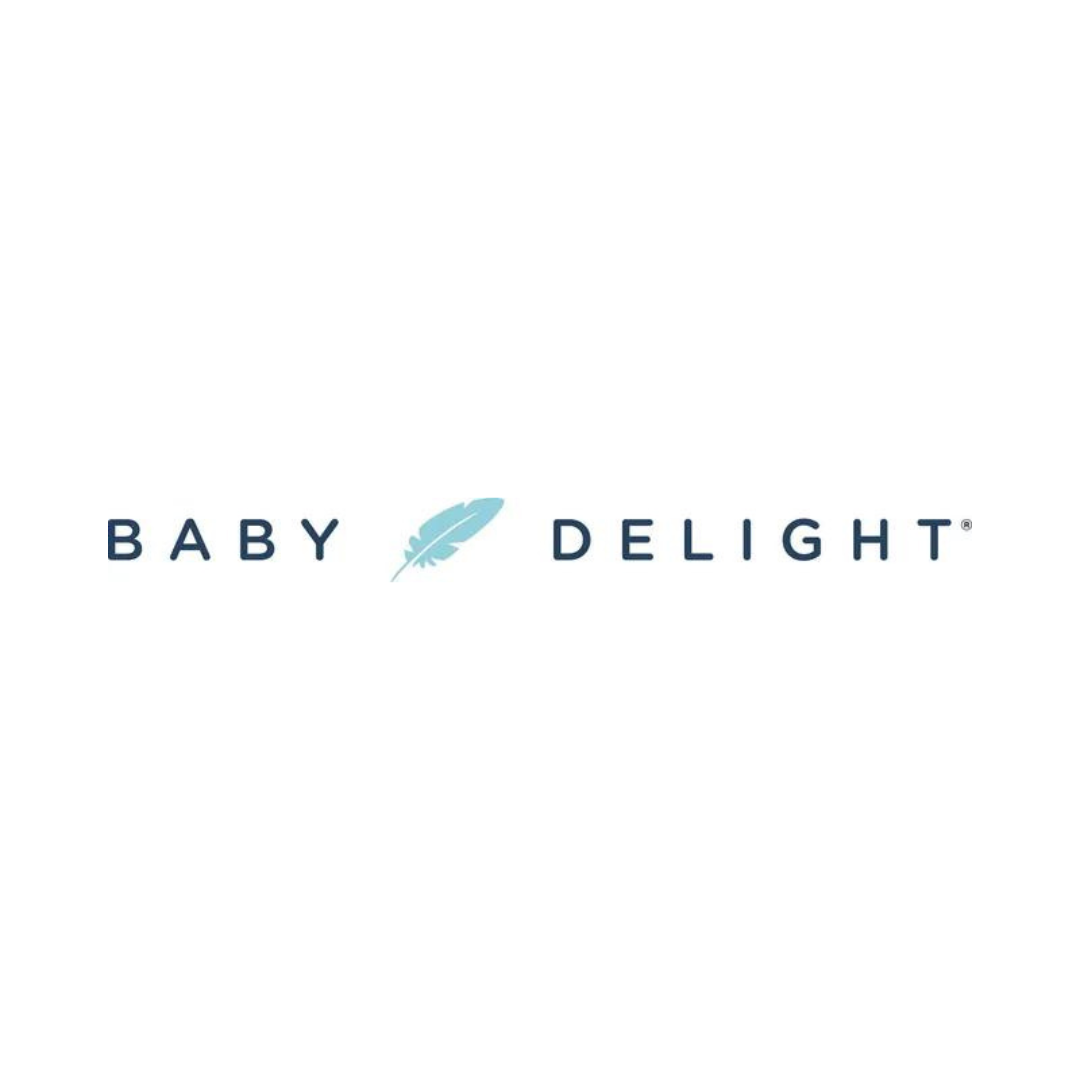 Baby Delight logo: Text "BABY DELIGHT" with a blue feather symbol.