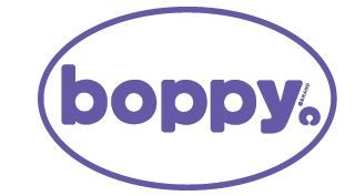 Purple "boppy" logo inside an oval.
