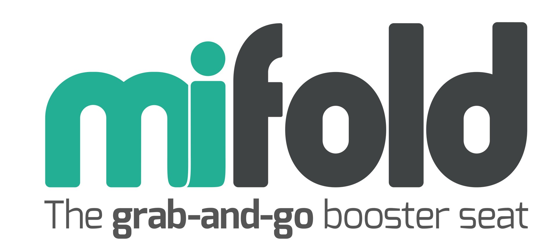 Mifold logo: teal and gray text with tagline "The grab-and-go booster seat".