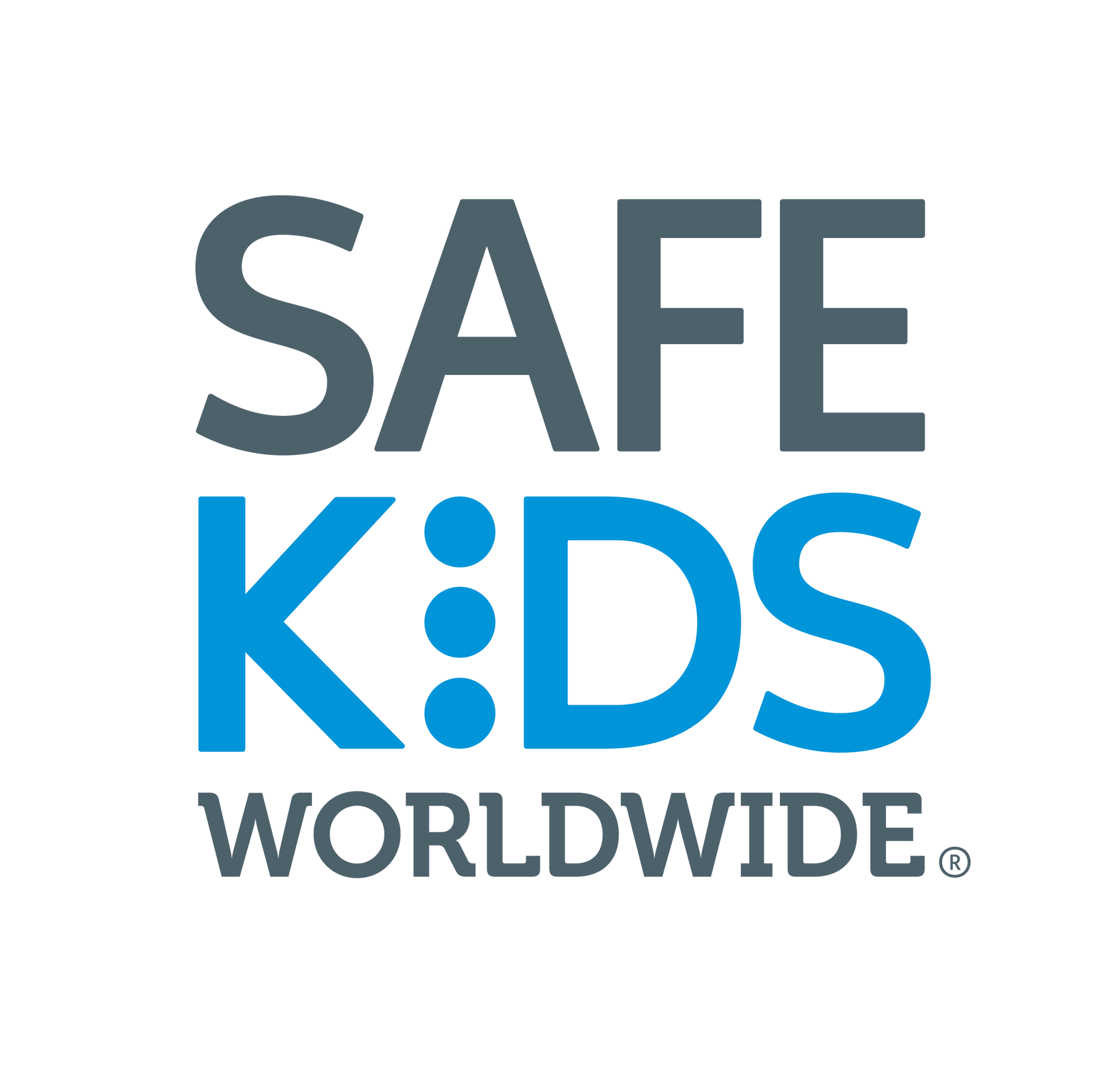 Logo for Safe Kids Worldwide, text in gray and blue.