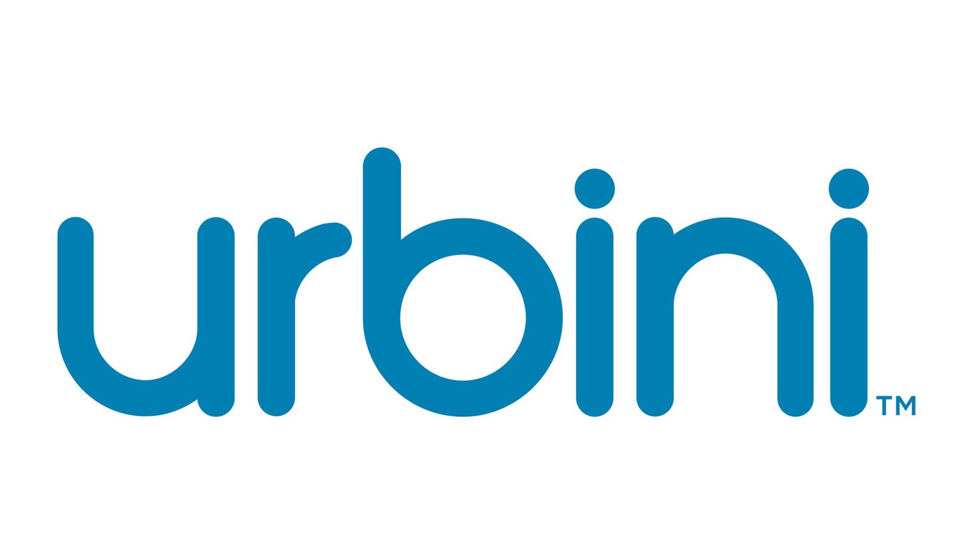 Urbini logo in teal blue, rounded letters.