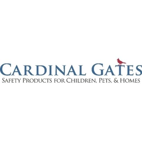 Cardinal Gates logo with blue text, red bird, and tagline: "Safety Products for Children, Pets, & Homes."