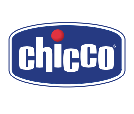 Chicco logo: white text inside a blue oval with a red dot above the "i".
