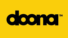 Black "doona" logo on a yellow background.
