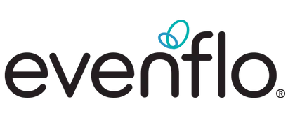 Evenflo logo in black text with a teal butterfly symbol above the