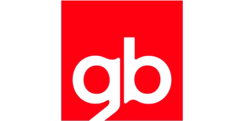 White "gb" letters in a red square, possibly a logo.