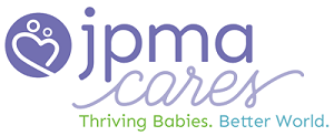 Logo for JPMA Cares with heart symbol and text: 